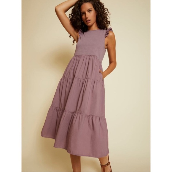 Nation LTD Sissy Flutter Sleeve Dress S in Hopeless Romantic Tiered Midi Preppy - Picture 5 of 14